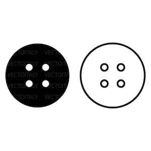 Può includere: Due bottoni rotondi, uno nero e uno bianco, ciascuno con quattro fori. Il bottone nero ha fori bianchi, e il bottone bianco ha fori neri. Semplici illustrazioni grafiche di bottoni.