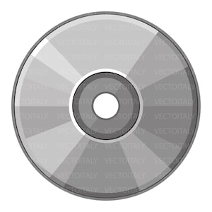 May include: A circular compact disc featuring a reflective silver surface with alternating light and dark gray radial segments. The disc has a prominent dark gray center ring surrounding a circular hole in the middle, creating a clean, flat design.