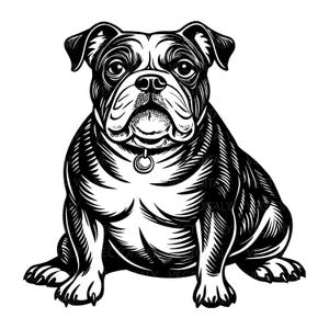 English Bulldog Dog Sit Sitting Breed Smiling Happy Paw Puppy Pup Pet Art Cartoon Cute Rescue Logo SVG PNG Clipart Vector Cricut Cut Cutting