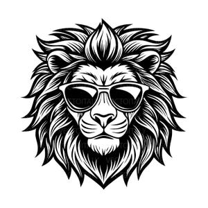 サングラスをかけたライオン SVG、ライオンの頭 SVG、ライオンのメガネ。 Cricut、シルエット、Pdf、Png、Eps、Jpeg、Svg、デカール、ステッカー用のベクターカットファイル