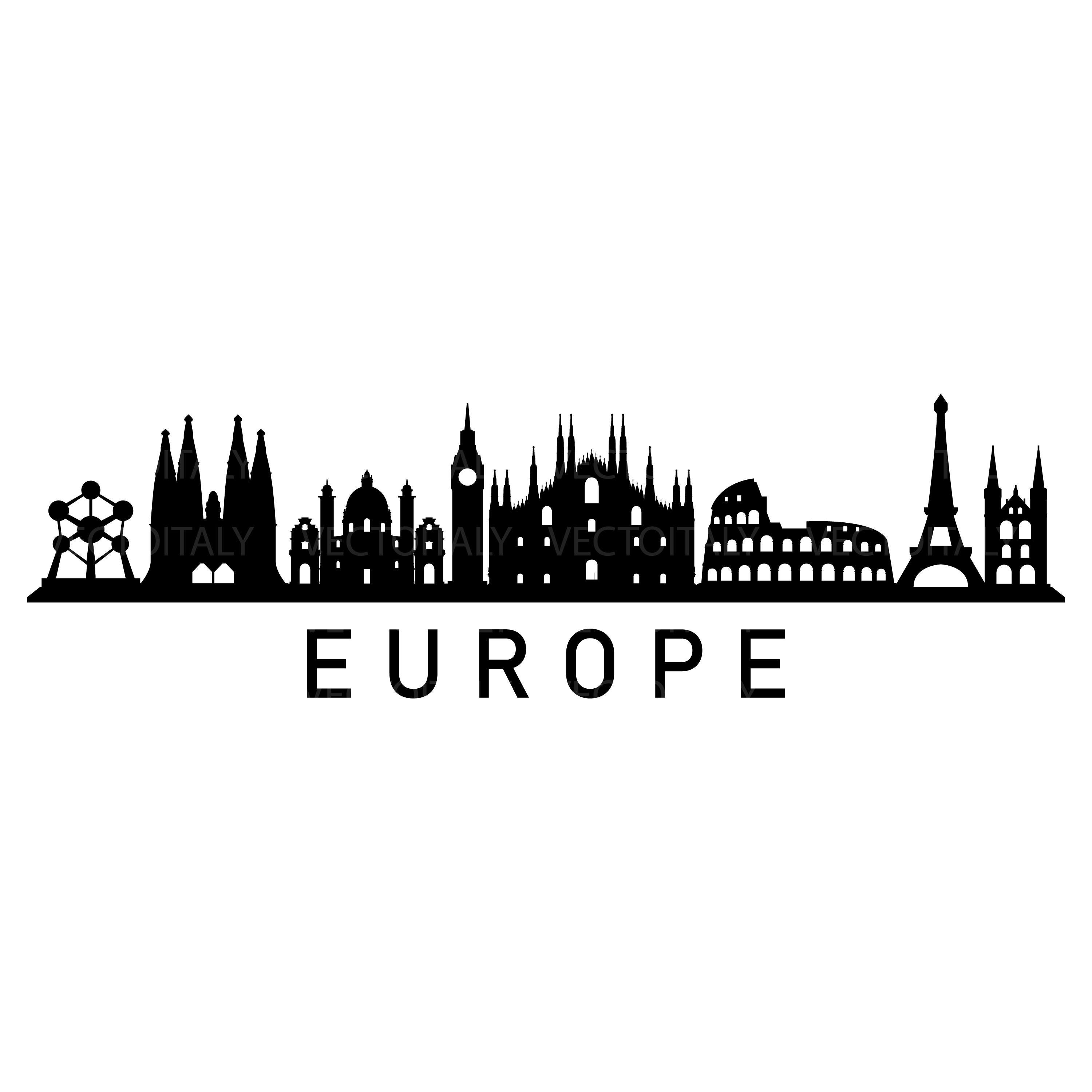 SVG VECTOR EUROPE. Cut File Skyline Europe Monuments. Silhouette Europe ...