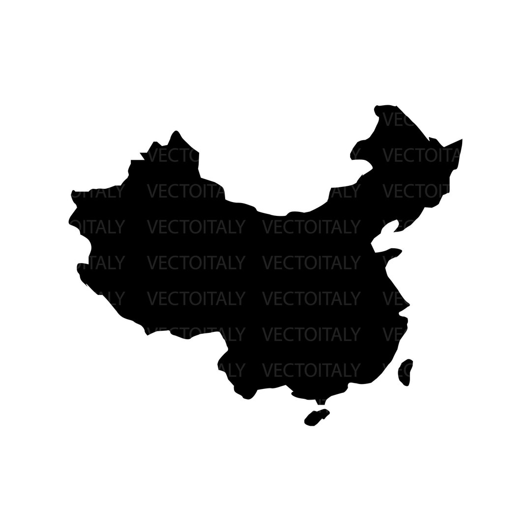 Map of China, Chinese Map, Black and White Detailed Solid Country Map ...