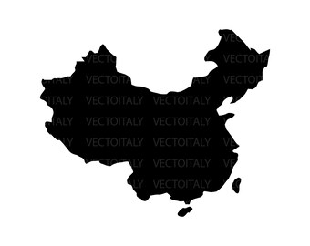 Map of China, Chinese Map, Black and White Detailed Solid Outline ...