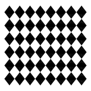 May include: A black and white checkered pattern composed of alternating black and white diamond shapes. The pattern is evenly spaced and covers the entire image, creating a visually striking design. The image is a vector graphic.