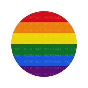 May include: A circular rainbow pride flag with red, orange, yellow, green, blue, and purple stripes.