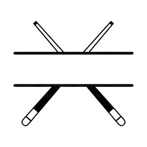 Puede incluir: Ilustración en blanco y negro de dos tacos de billar cruzados.