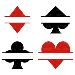 Fichiers SVG de monogrammes de combinaisons de cartes, fichiers de découpe de combinaisons de cartes à jouer, fichiers vectoriels de combinaisons de cartes, vecteur de diamant, trèfle, pique, cœur