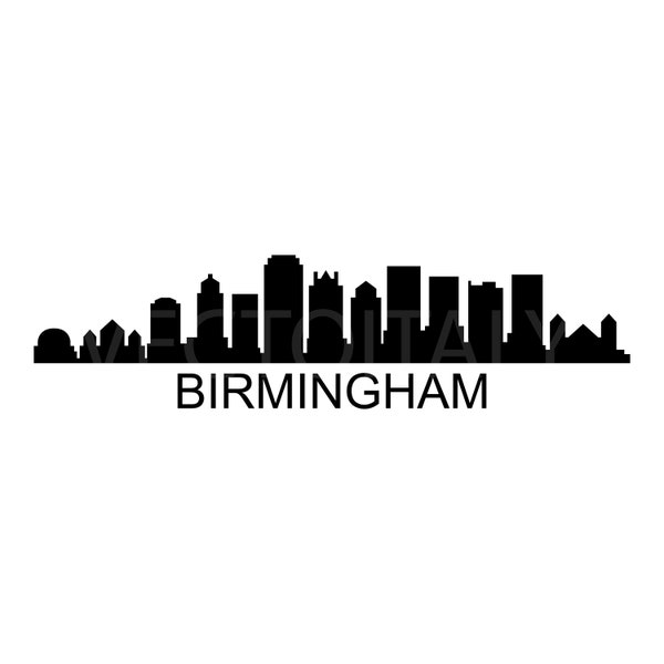 Skyline Birmingham illustrated in vector and available in SVG, PDF, Eps, Png, JPG and Ai format and available for instant download