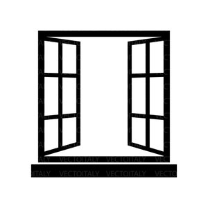 May include: A black and white illustration of a window with two open sashes. The window has six panes in each sash.