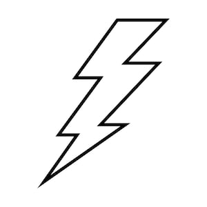 May include: A black outline of a lightning bolt on a white background. The jagged lines of the bolt are sharp and angular, creating a bold and graphic design. The image is simple and modern.