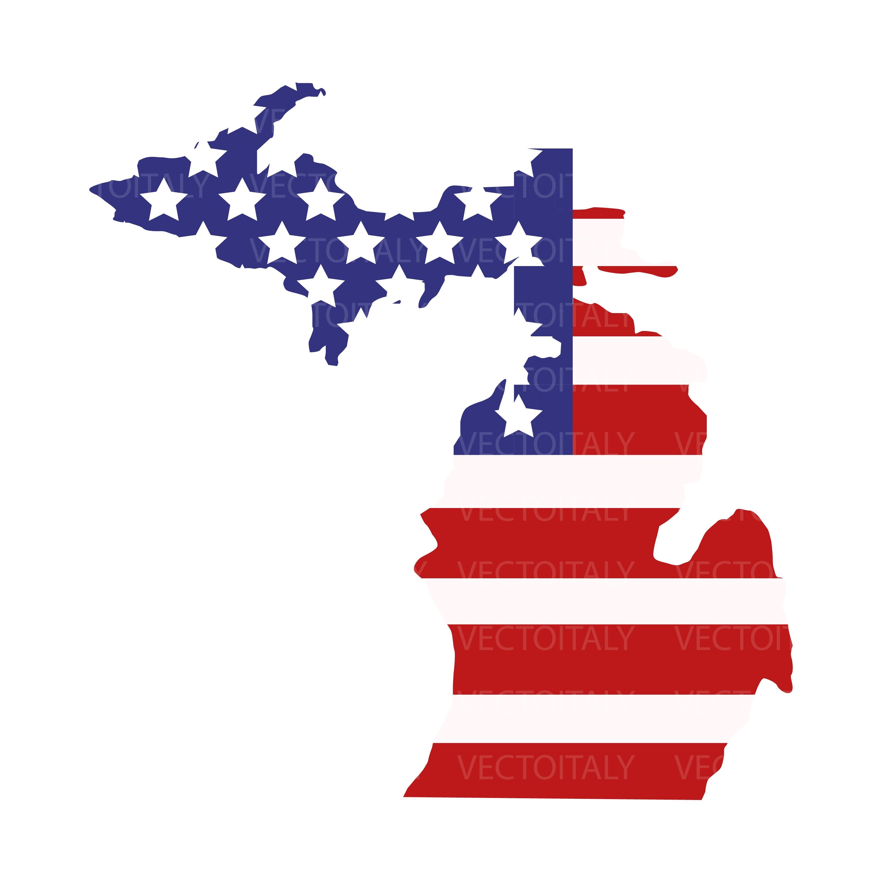 Michigan Map US Flag Svg, USA on American Flag, America State Banner ...