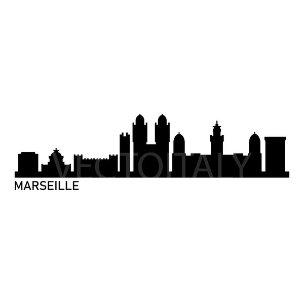 Skyline Marseille illustrated in vector and available in SVG, PDF, Eps, Png, JPEG and Ai format and available for instant download