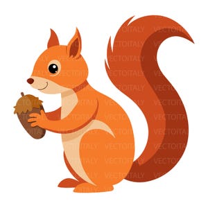 Ekorre och ekollon Clipart, Skogsmarksdekoration för barnrum (svg, png, jpg, pdf)