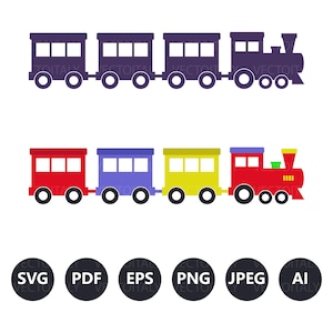 子供と誕生日パーティーのための列車をベクトルで示し、SVG、PDF、Eps、Png、JPEG、Ai 形式で利用可能