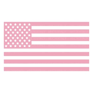 May include: A pink and white American flag design. The flag features 50 white stars in a blue rectangle in the upper left corner and 13 alternating pink and white stripes. The design is a graphic illustration.