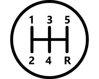 Car, Automotive Clipart: Black Round Circle 5-Speed Manual, Stick Gear Shift or Shifter Label with 1, 2, 3, 4, 5, R - Digital SVG & PNG