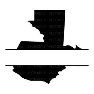 May include: A black silhouette of a state map, divided horizontally. The top portion is a rectangular shape with a detailed outline, and the bottom portion is a similar shape. The text "TOITALY VECTOITAL" is repeated throughout the image.