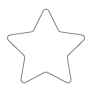 May include: A simple, five-pointed star outline in black. The star shape is filled with white space, creating a minimalist design. The lines are smooth with rounded corners, giving it a clean look.