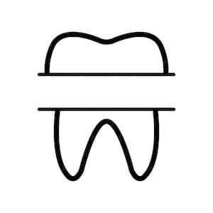 Può includere: Contorno in bianco e nero di un dente con uno spazio vuoto per un nome o delle iniziali.
