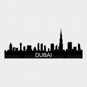 Skyline Dubai illustrated in vector and available in SVG, PDF, Eps, Png, JPG and Ai format and available for instant download