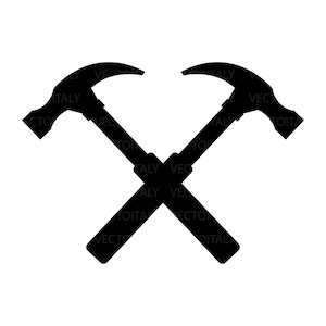 May include: Two black hammers crossed in an X shape, forming a heart shape in the center.