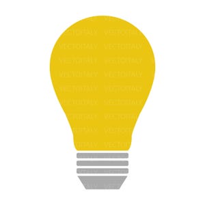 May include: A yellow lightbulb illustration with a gray base. The lightbulb shape is filled with the text "VECTOITALY" repeated. The background is white.