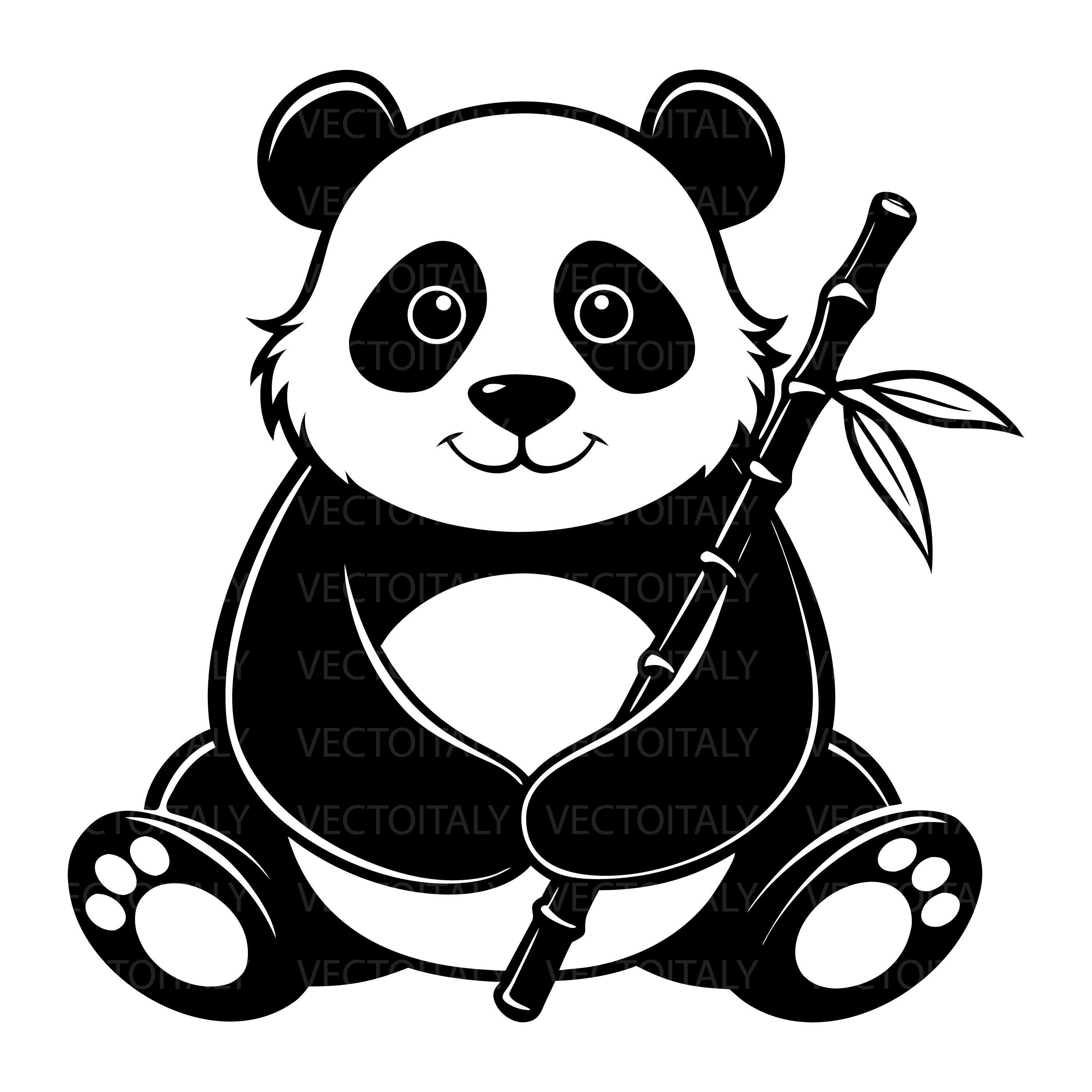 Panda With Bamboo SVG Png Eps Pdf Baby Panda Vector Silhouette Animal ...