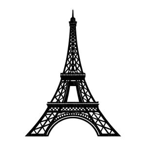 May include: A black silhouette of the Eiffel Tower, a famous landmark in Paris, France.
