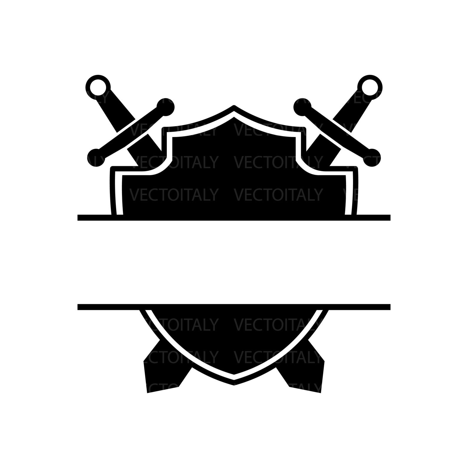 Split Inverted Shield Medieval Shield Split Monogram SVG, With Swords Svg, Armor of God Cut ...