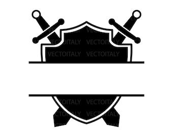Medieval Shield Split Monogram SVG, With Swords svg, Armor of God Cut File, Shield Of Faith SVG Files For Cricut - Instant Digital Download