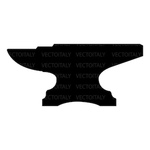 May include: A solid black anvil silhouette, a tool used in blacksmithing. The anvil has a flat top, a horn on one end, and a base with a curved design. The text "VECTOITALY" is repeated across the image.
