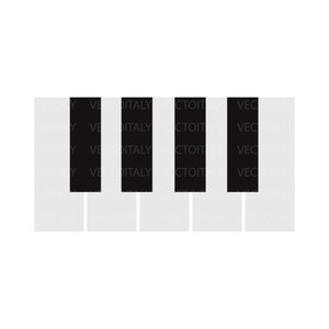 Può includere: Una tastiera di pianoforte bianco e nero con cinque tasti. I tasti sono disposti in una disposizione standard per pianoforte con tre tasti neri e due tasti bianchi.