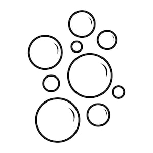 May include: A black and white illustration of a cluster of soap bubbles of various sizes.