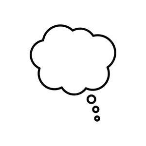 May include: A black and white outline of a thought bubble with three dots below it.