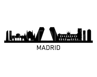 Skyline Madrid im Vektor illustriert und im SVG, PDF, Eps, Png, JPG und Ai Format verfügbar und zum sofortigen Download verfügbar