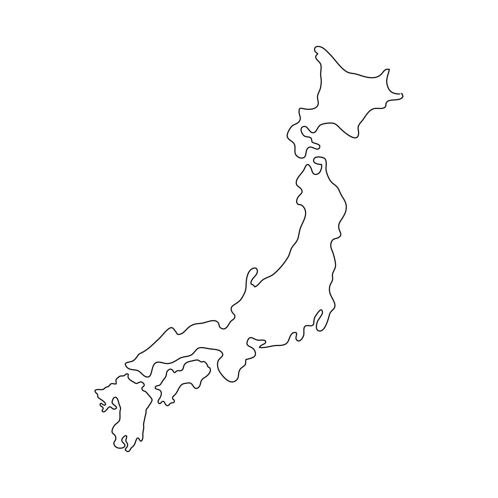 Map of Japan, Japanese Map, Black and White Detailed Solid Outline