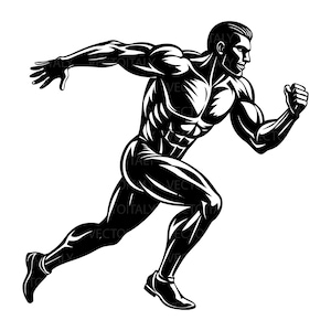 Track & Field Silhouette of Male/Man/Boy/Guy Muscular Athlete in Running or Jogging Pose - Digital Download svg png pdf