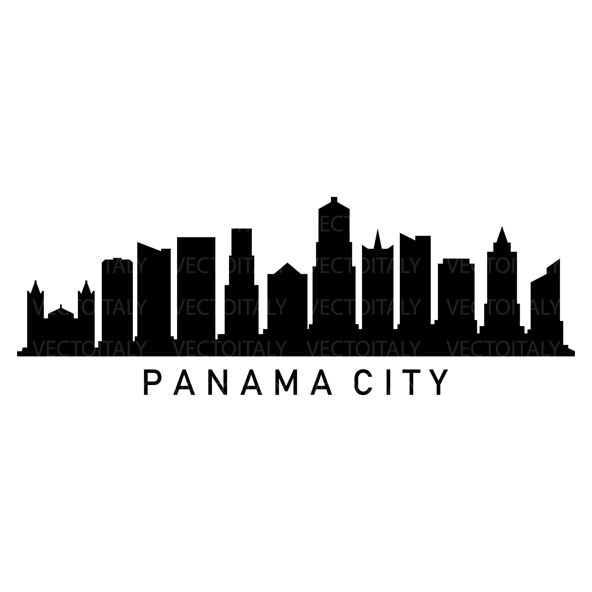 Skyline de la ciudad de Panamá ilustrado en vector y disponible en
