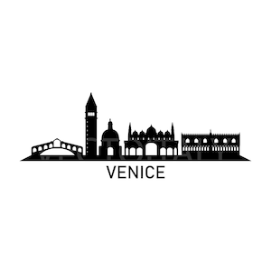 Skyline Venice ilustrado en vector y disponible en formato SVG, PDF, Eps, Png, JPG y Ai y disponible para descarga instantánea