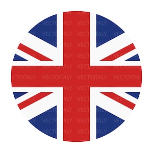 Può includere: Un grafico rotondo della Union Jack, la bandiera del Regno Unito. Il disegno presenta una croce rossa e strisce diagonali su sfondo bianco, su un campo blu. La bandiera è un simbolo dell'identità britannica.