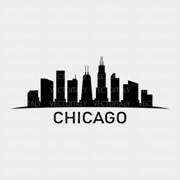 Chicago skyline illustrated in vector and available in SVG, Eps, JPG, Png and PDF format and available for instant download