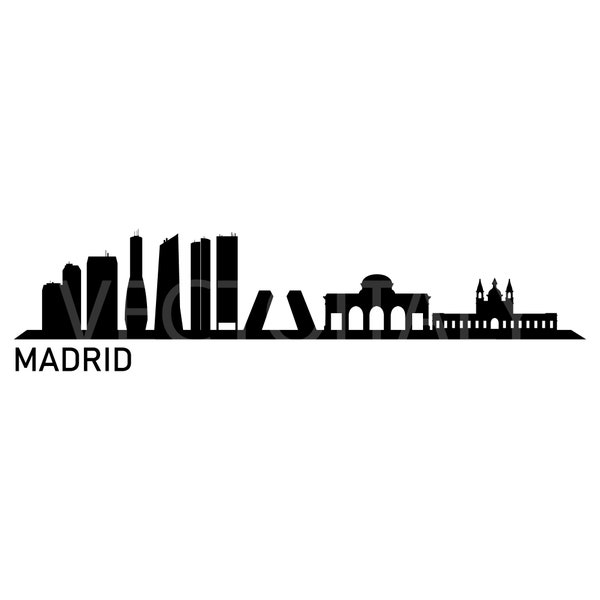 Skyline Madrid illustrated in vector and available in SVG, PDF, Eps, Png, JPG and Ai format and available for instant download