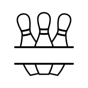 Könnte beinhalten: Schwarz-weiß-Linienzeichnung von drei Bowling-Pins mit einem leeren Platz in der Mitte zur Personalisierung.