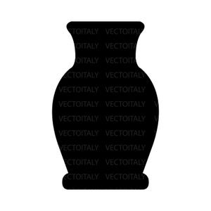 May include: A black vase silhouette with a wide body, narrow neck, and flared rim. The vase has a rounded base and is set against a white background. The text "VECTOITALY" is repeated across the vase.