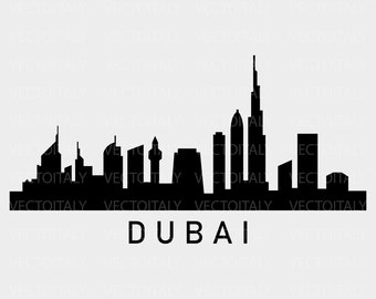 Skyline Dubai illustrated in vector and available in SVG, PDF, Eps, Png, JPG and Ai format and available for instant download