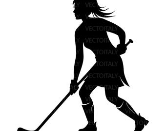 Sports Clipart: Black Field Hockey Female Silhouette with Stick for Players, Teams, Coaches, Parents - Digital Download svg pnd jpeg pdf