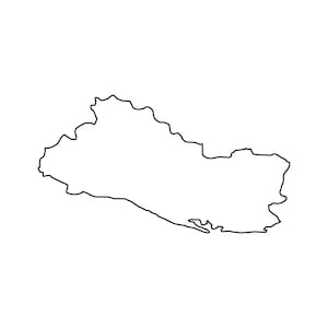 May include: A black and white outline of the country of El Salvador.