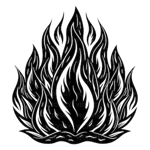 Può includere: Grafica in bianco e nero di fiamme stilizzate. Le fiamme sono raffigurate con bordi appuntiti e un movimento dinamico verso l'alto. Adatto a varie applicazioni, come abbigliamento, adesivi o tatuaggi.