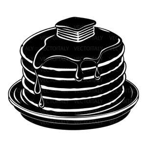 Pfannkuchen mit Butter und Sirup, Schnittdateien für Cricut, ClipArt-Silhouette (eps, svg, pdf, png, jpeg)