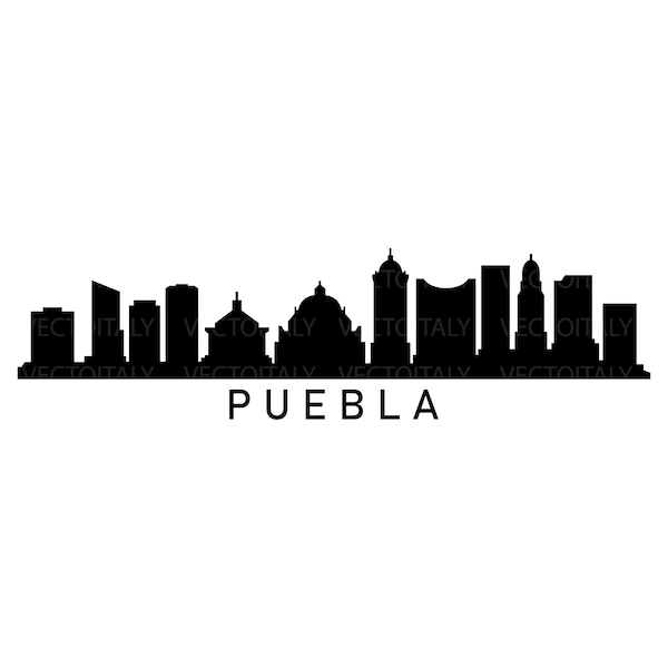 Die Skyline von Puebla ist im Vektor dargestellt und im SVG-, PDF-, Eps-, Png-, JPEG- und Ai-Format verfügbar und zum sofortigen Download verfügbar